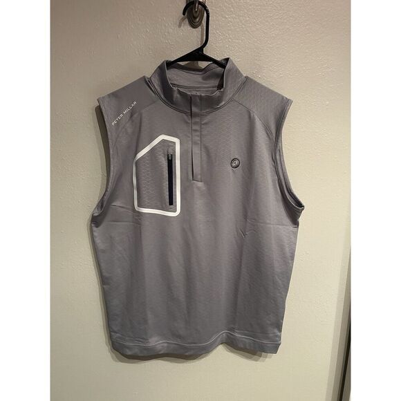 Peter Millar Forge Arrow Mens Medium Gray 1/4 Zip Pullover Vest - Picture 1 of 10